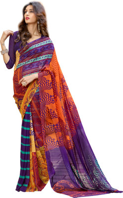 

Parisha Printed Fashion Georgette Saree(Multicolor), Purple & orange