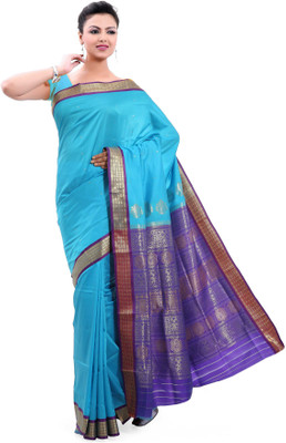 

Ishin Floral Print Fashion Art Silk Saree(Blue