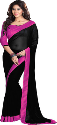 

Sourbh Sarees Self Design Fashion Georgette Saree(Black, Purple)