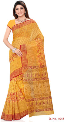 

Indianbeauty Striped, Printed Fashion Cotton Saree(Gold)