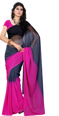 

JTInternational Solid Fashion Handloom Georgette Saree(Multicolor), Black;pink