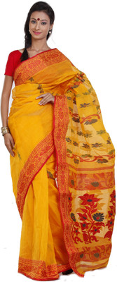 

Sanrocks Global Fashions Printed Tant Cotton Saree(Yellow, Red)