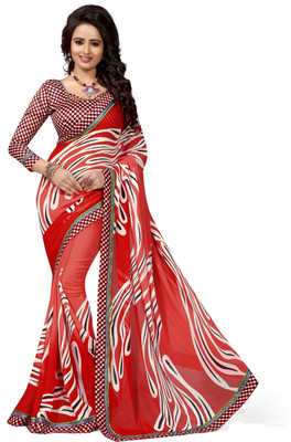 

Indianbeauty Self Design, Printed Bollywood Georgette Saree(Red)