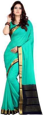 Roopkala Silks Solid Mysore Georgette Saree(Green), Light green