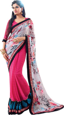 

Vishal Printed Fashion Georgette Saree(Multicolor), White;blue