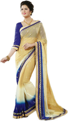 

Vandv Shop Printed Fashion Handloom Georgette Saree(Blue), Blue;cream