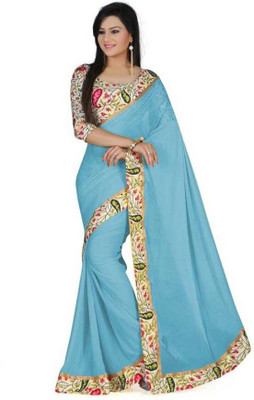 

Raag Solid Bollywood Chiffon Saree(Light Blue)