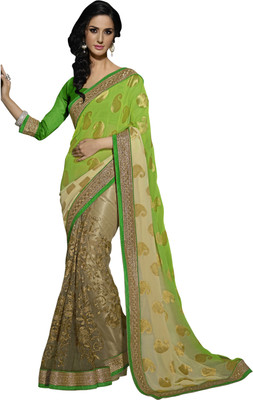 

Khoobee Self Design, Embellished, Embroidered Fashion Net Saree(Light Green, Beige), Beige;light green