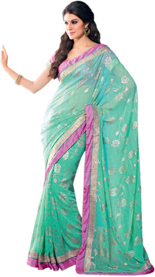 

Vishal Floral Print Bollywood Chiffon Saree(Blue)