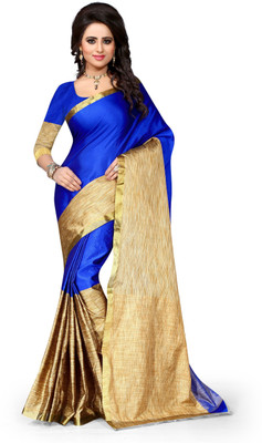 

Pehnava Self Design Banarasi Polycotton Saree(Blue, Gold)