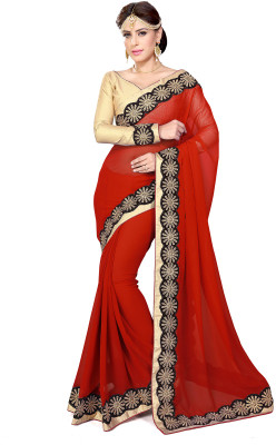 

Sourbh Sarees Solid Fashion Georgette Saree(Red)