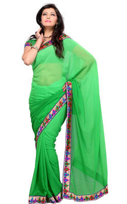 

JTInternational Solid, Self Design Fashion Georgette Saree(Green), Parrot green