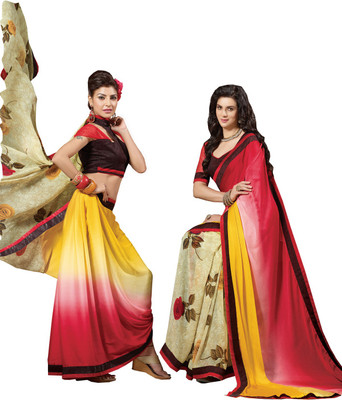 

Lovelylook Printed Daily Wear Georgette, Jacquard Saree(White, Multicolor), Cream & multi