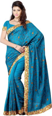 

JTInternational Self Design Fashion Art Silk Saree(Blue), Multi color