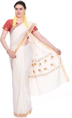 

Darps Self Design Balarampuram Cotton Saree(Multicolor), Cream