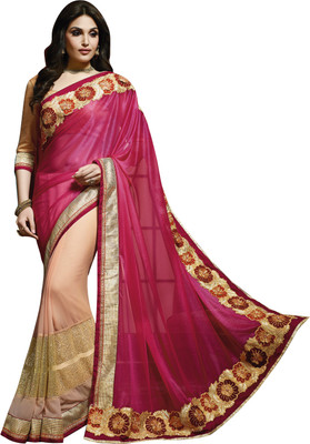

Jiya Self Design, Embroidered, Embellished Fashion Georgette, Lycra Saree(Pink, Orange), Orange;pink