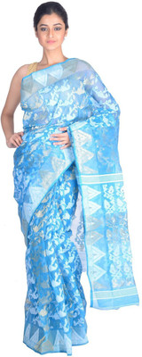 

RLBFashion Printed Jamdani Handloom Cotton, Art Silk Saree(Blue)