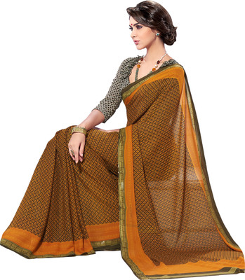 Khushali Self Design, Printed Fashion Georgette Saree(Orange, Brown), Brown;orange