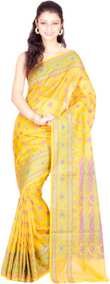Chandrakala Self Design Banarasi Cotton Saree(Multicolor), Yellow