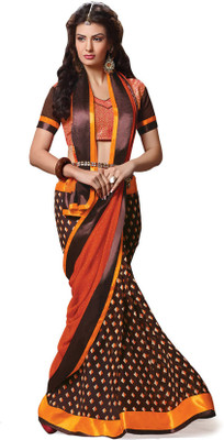 

Indianbeauty Self Design, Printed Bollywood Georgette Saree(Orange, Brown), Brown;orange