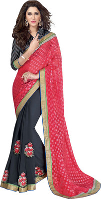 

Helixenterprise Embroidered Fashion Handloom Georgette Saree(Pink), Pink:black