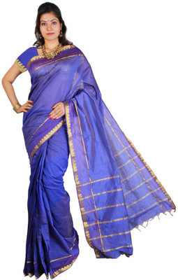 

Kanheyas Striped Fashion Handloom Cotton Saree(Blue)