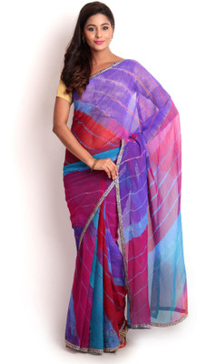 

Kasturi-B Swadeshi Karigari Embroidered Leheria Georgette Saree(Multicolor), Multicoloured