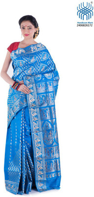 

Tantuja Woven Baluchari Handloom Cotton Saree(Blue)