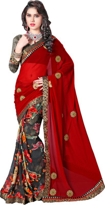 

Lovelylook Printed Fashion Georgette Saree(Multicolor), Red & grey