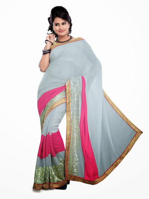 

Dancing Girl Embroidered Bollywood Net Saree(Grey)
