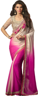 

M.S.Retail Solid Fashion Georgette Saree(Pink, White)