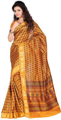 

Roopkala Silks Printed Fashion Art Silk Saree(Mustard)