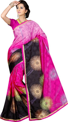 

Khoobee Self Design, Printed Fashion Chiffon, Jacquard Saree(Pink, Multicolor), Multicolor;pink