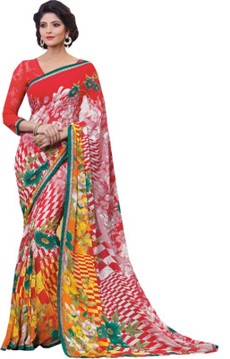 

Parisha Printed Fashion Georgette Saree(Red, White)