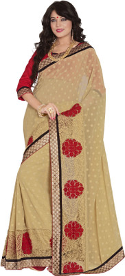 

Khoobee Self Design, Embroidered Fashion Chiffon, Jacquard Saree(Beige)