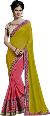 

Ewows Embroidered, Embellished Fashion Chiffon, Georgette Saree(Pink