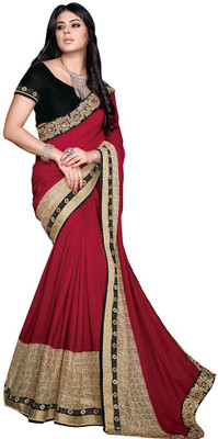 

Desi Butik Embroidered Fashion Georgette Saree(Red, Beige), Red and beige