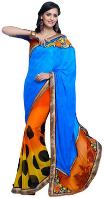 

Ewows Self Design Fashion Georgette Saree(Light Blue, Orange)