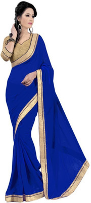 

SRK Self Design Bollywood Chiffon Saree(Gold), Blue