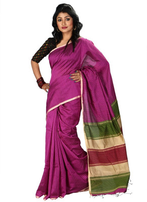 

Hawai Striped Fashion Cotton Saree(Purple)