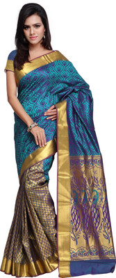

Varkala Silk Sarees Woven Kanjivaram Silk Saree(Dark Green, Rama