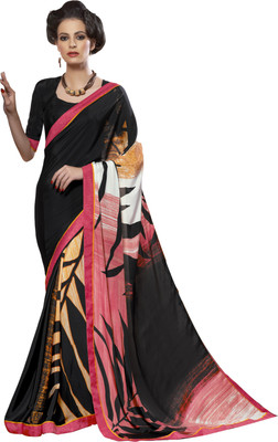 

Khoobee Self Design, Printed Fashion Art Silk Saree(Black, Multicolor)