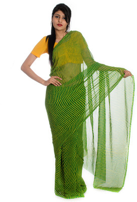 

Aaradhya Fashion Printed Leheria Handloom Georgette Saree(Green)
