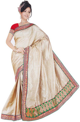 

Dancing Girl Embroidered Chanderi Chanderi Saree(Beige)