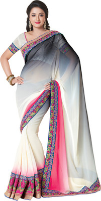 

Saara Printed Fashion Viscose Saree(White, Pink), Pink;white