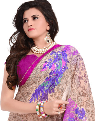 

Khoobee Self Design, Printed Fashion Georgette Saree(Beige, Multicolor)
