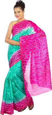 

Jaipur Kurti Printed Bandhani Art Silk Saree(Green), Sea green