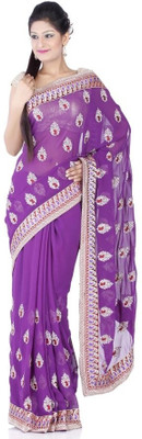

Chhabra 555 Embroidered Fashion Silk, Jacquard Saree(Purple)