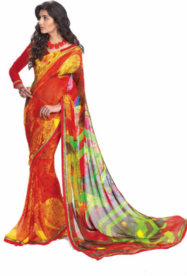 

Indianbeauty Self Design, Printed Bollywood Georgette Saree(Red)