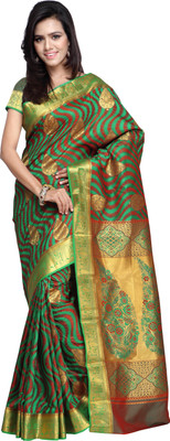 

Varkala Silk Sarees Woven Kanjivaram Saree(Green, Red), Pakistani green